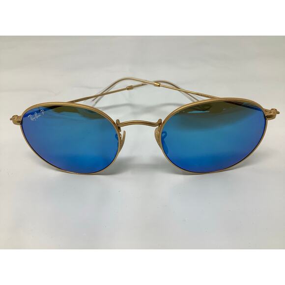 Ray Ban Women\'s Round Metal Gold Blue Mirror Polarized	Italy Sunglasses O14-6 main image 4